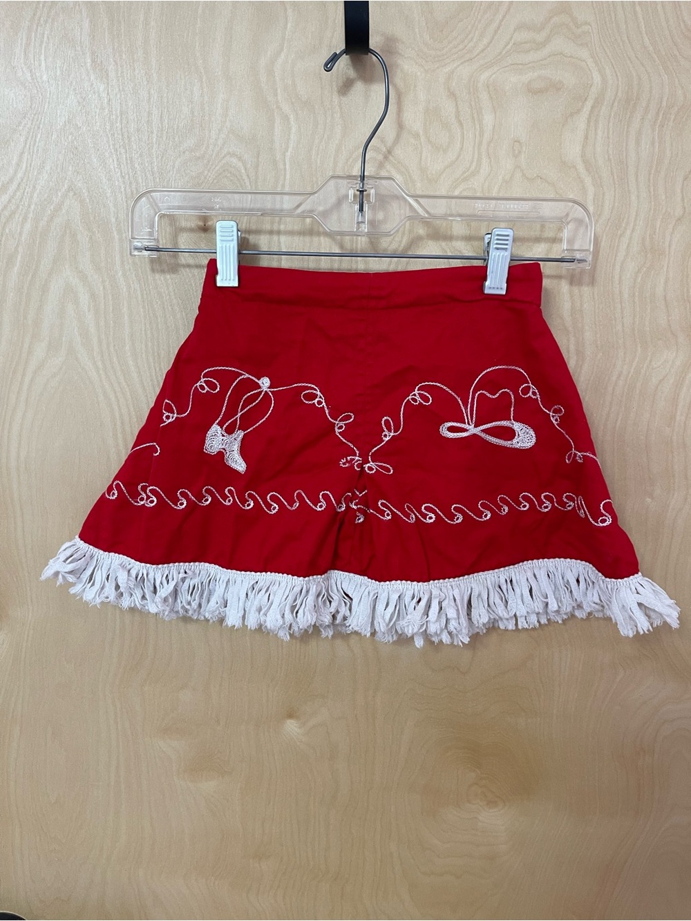 Vintage Red Fringe Embroidered Girls Skirt